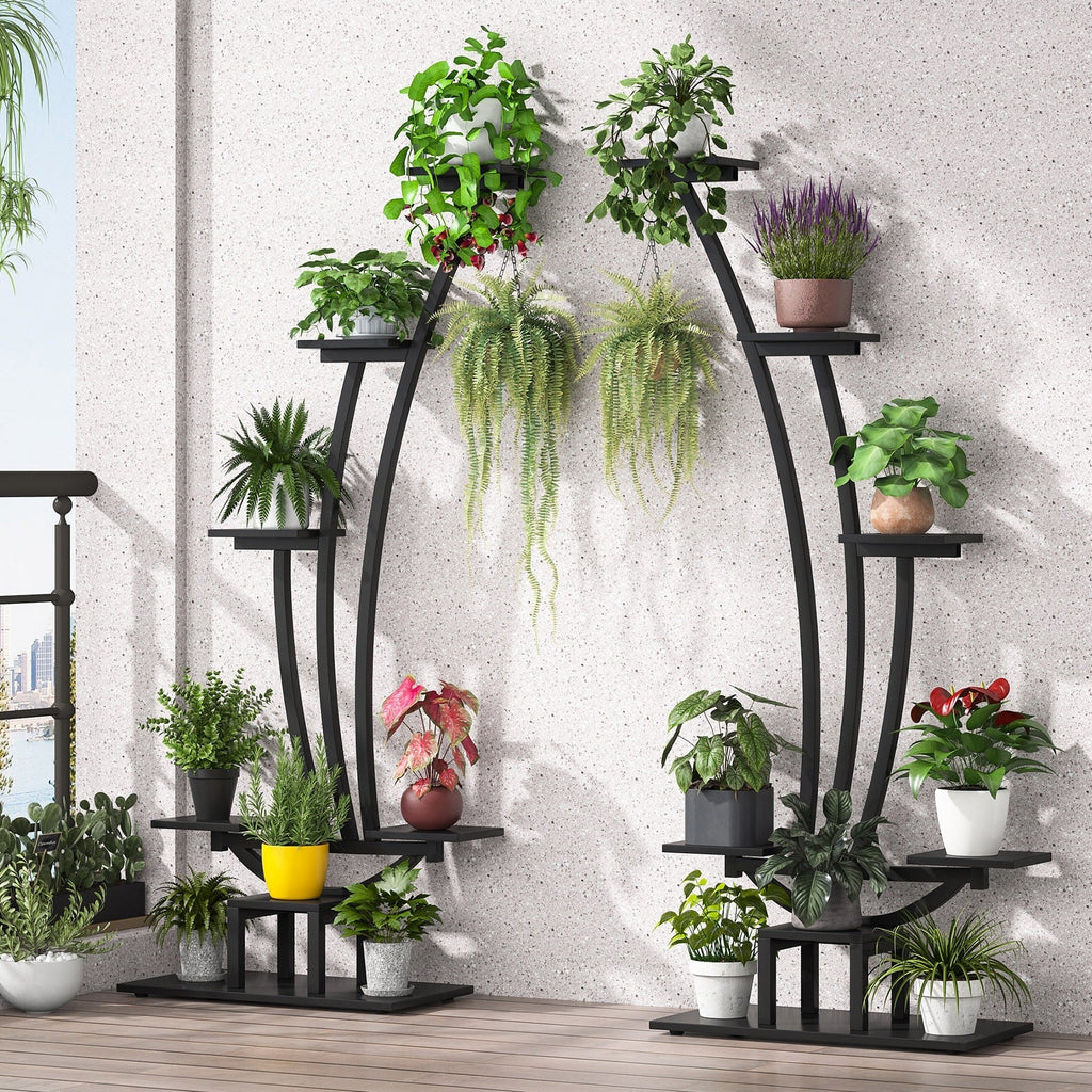 Support pour plantes d'intérieur, étagère à fleurs à 6 niveaux pour jardin intérieur - Lot de 2