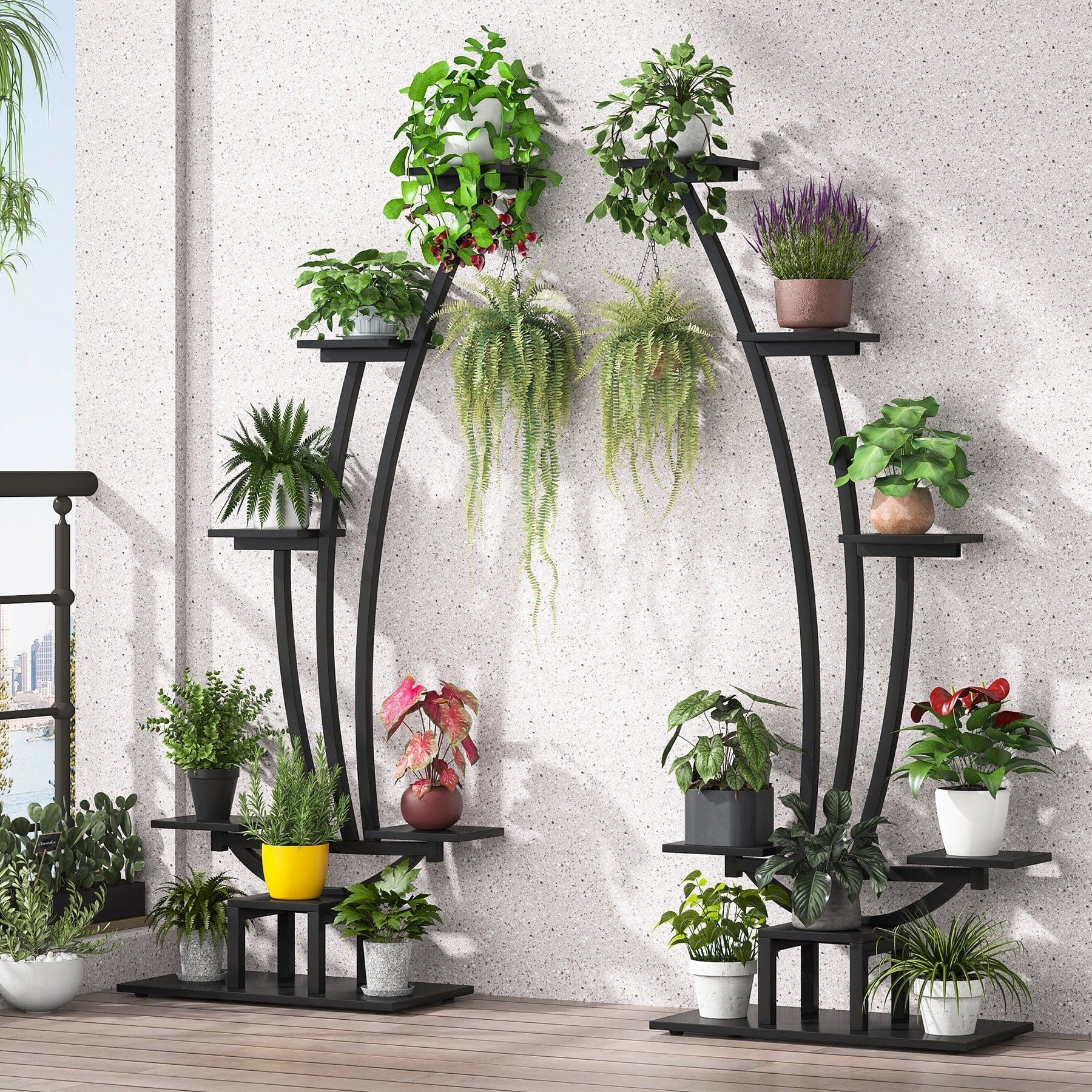 Support pour plantes d'intérieur, étagère à fleurs à 6 niveaux pour jardin intérieur - Lot de 2