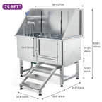 Baignoire de toilettage pour animaux de compagnie en acier inoxydable de 127 cm de large, réglable, avec rampe d'accès.