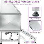 Baignoire de toilettage pour animaux de compagnie en acier inoxydable de 127 cm de large, réglable, avec rampe d'accès.