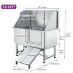 Baignoire de toilettage pour animaux de compagnie en acier inoxydable de 127 cm de large, réglable, avec rampe d'accès.