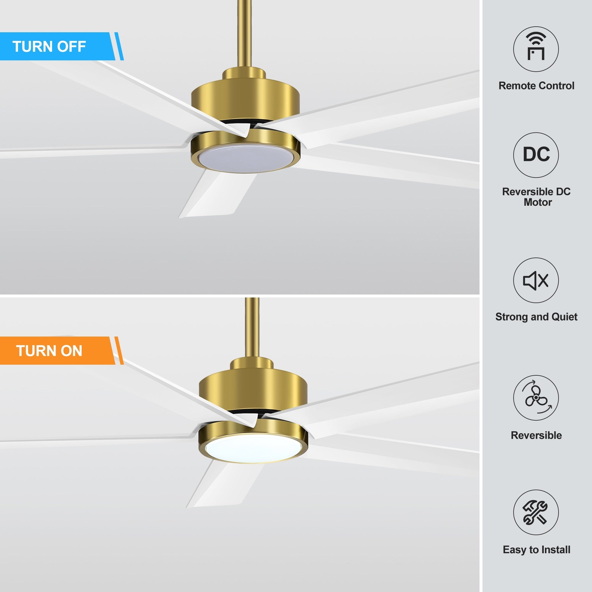 Ventilateur de plafond Breezary à 5 pales LED 65/52/42 avec kit d'éclairage et télécommande