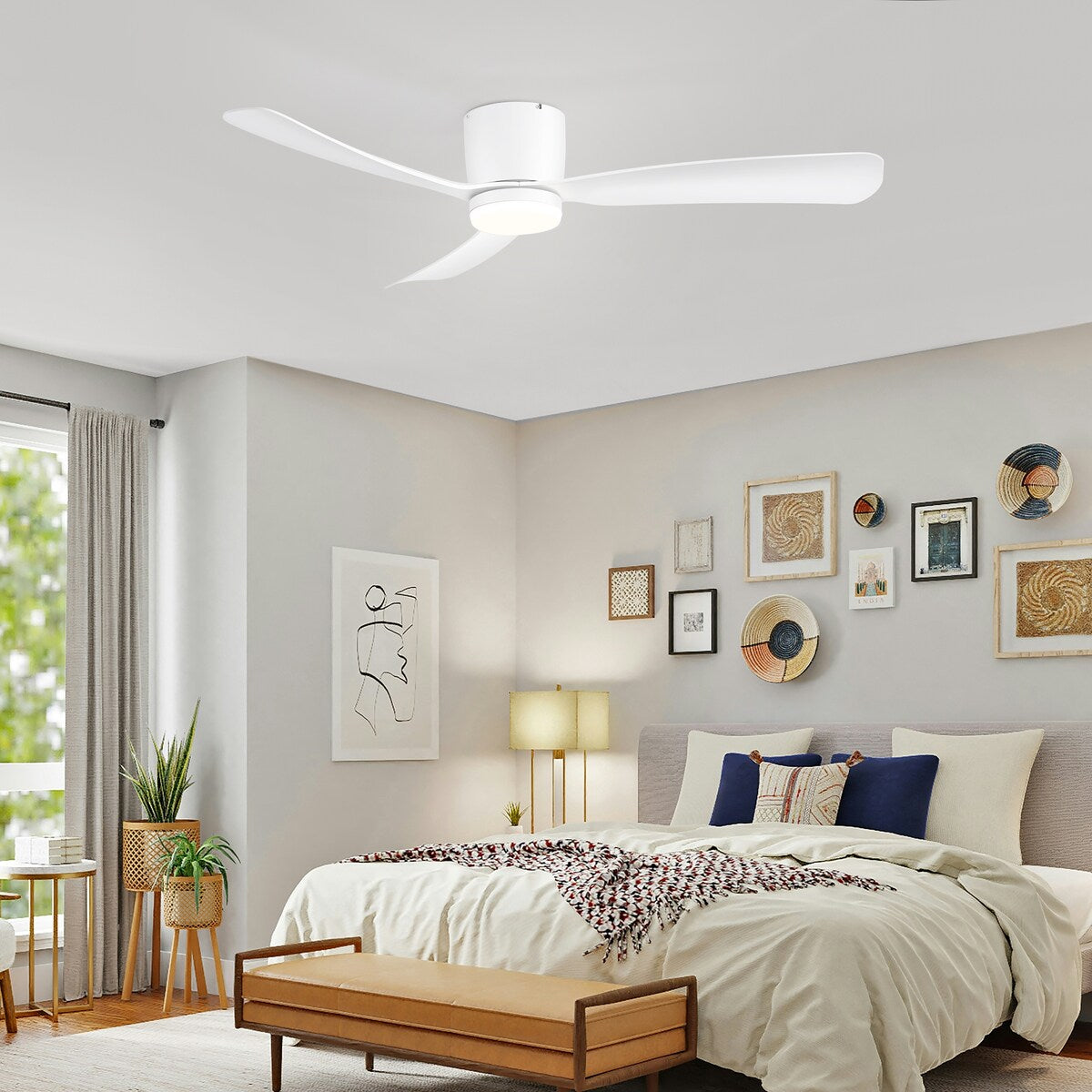 Ventilateur de plafond LED à montage encastré de 52 pouces noir/blanc avec éclairage et télécommande (3 pales)