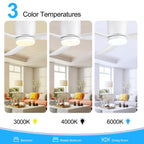 Ventilateur de plafond LED à montage encastré de 52 pouces noir/blanc avec éclairage et télécommande (3 pales)