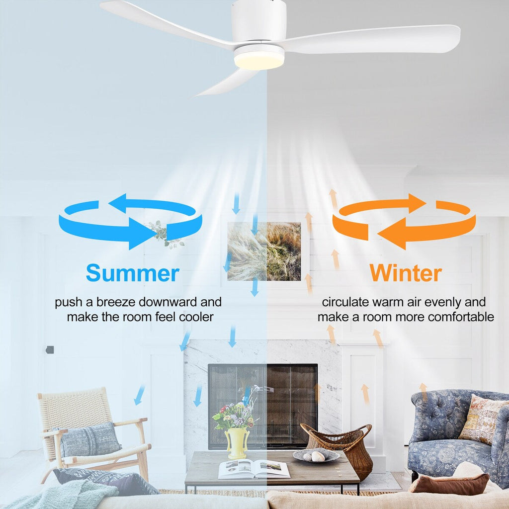 Ventilateur de plafond LED à montage encastré de 52 pouces noir/blanc avec éclairage et télécommande (3 pales)