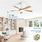 Ventilateur de plafond 52 pouces avec télécommande et éclairage, moteur DC silencieux, 5 pales, haut débit d'air, design moderne.