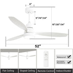 Ventilateur de plafond à LED intégré de 48 et 52 pouces avec lumière et télécommande, moteur à courant continu réversible.