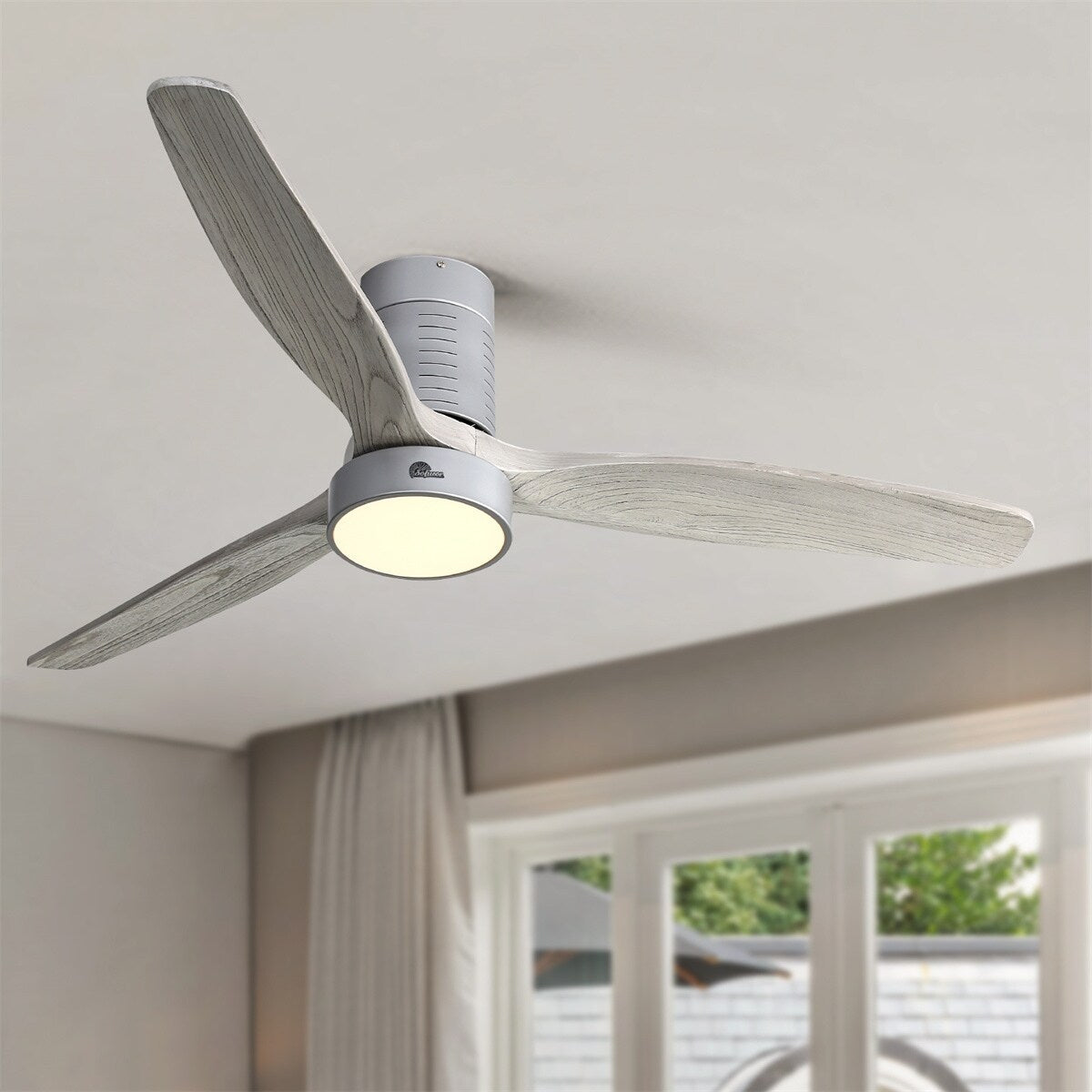 Ventilateur de plafond encastré de 52 pouces de style farmhouse avec éclairage et télécommande, moteur DC réversible.