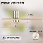 Ventilateur de plafond encastré de 52 pouces de style farmhouse avec éclairage et télécommande, moteur DC réversible.