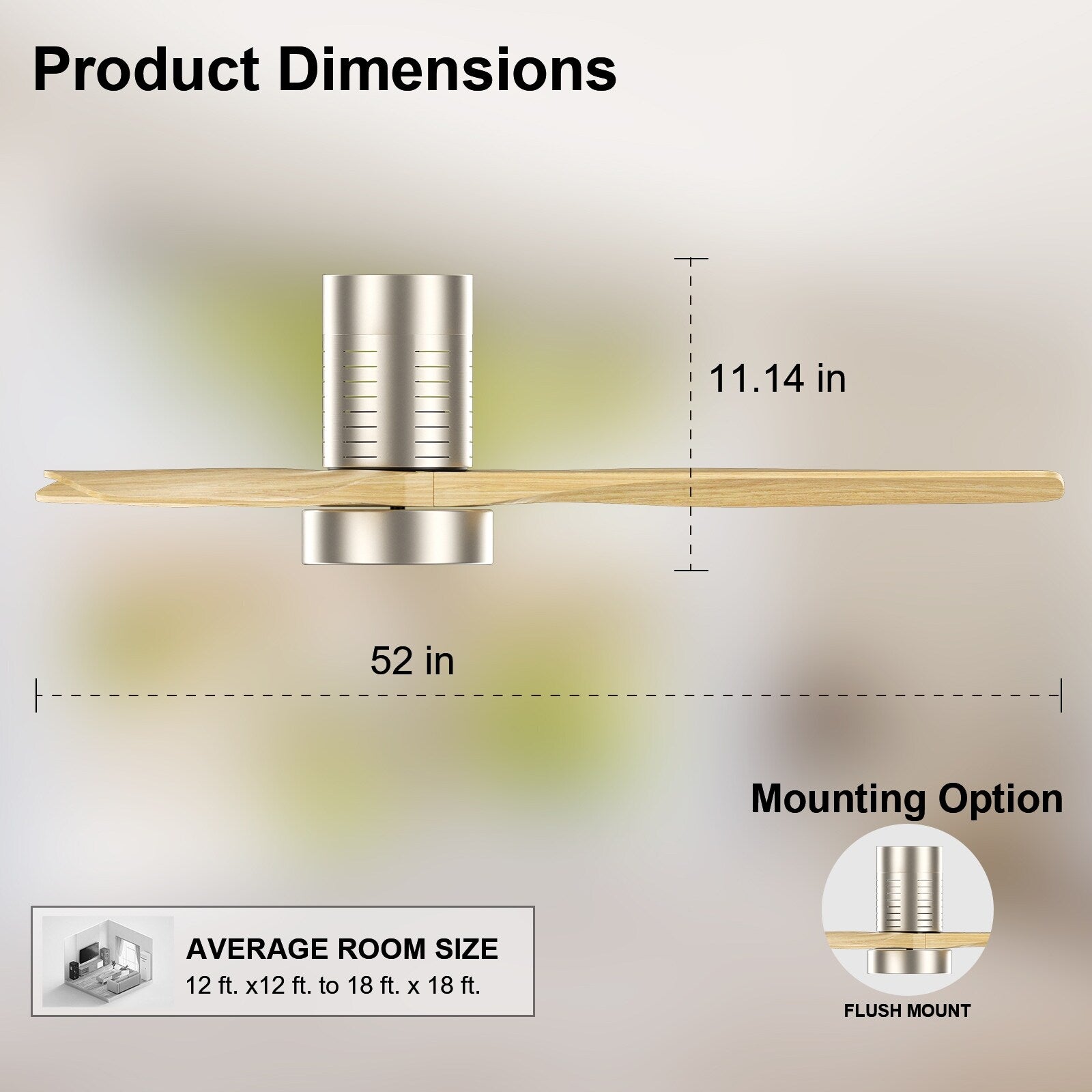 Ventilateur de plafond encastré de 52 pouces de style farmhouse avec éclairage et télécommande, moteur DC réversible.