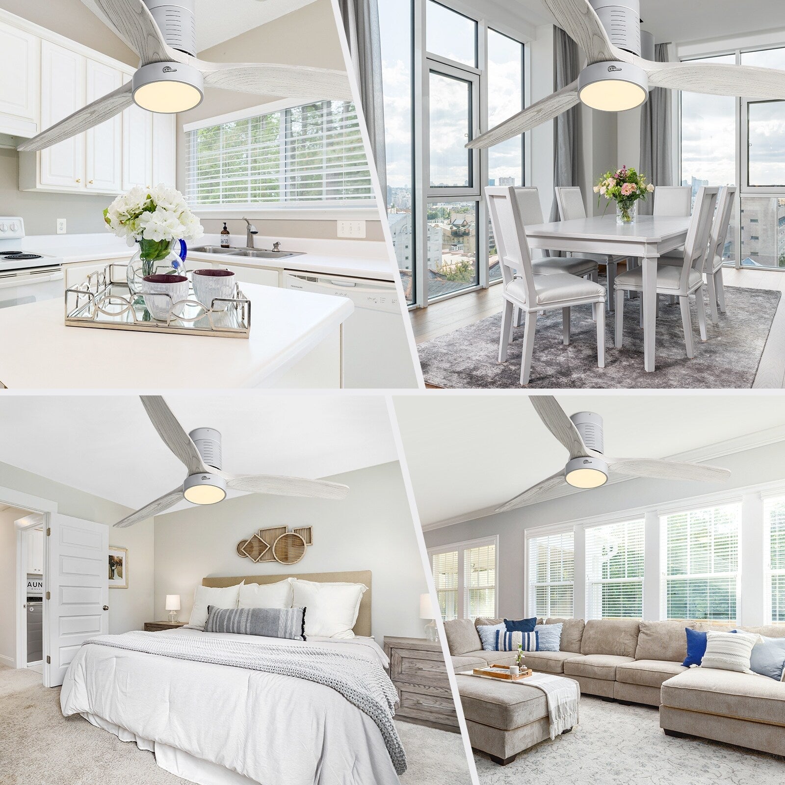 Ventilateur de plafond encastré de 52 pouces de style farmhouse avec éclairage et télécommande, moteur DC réversible.