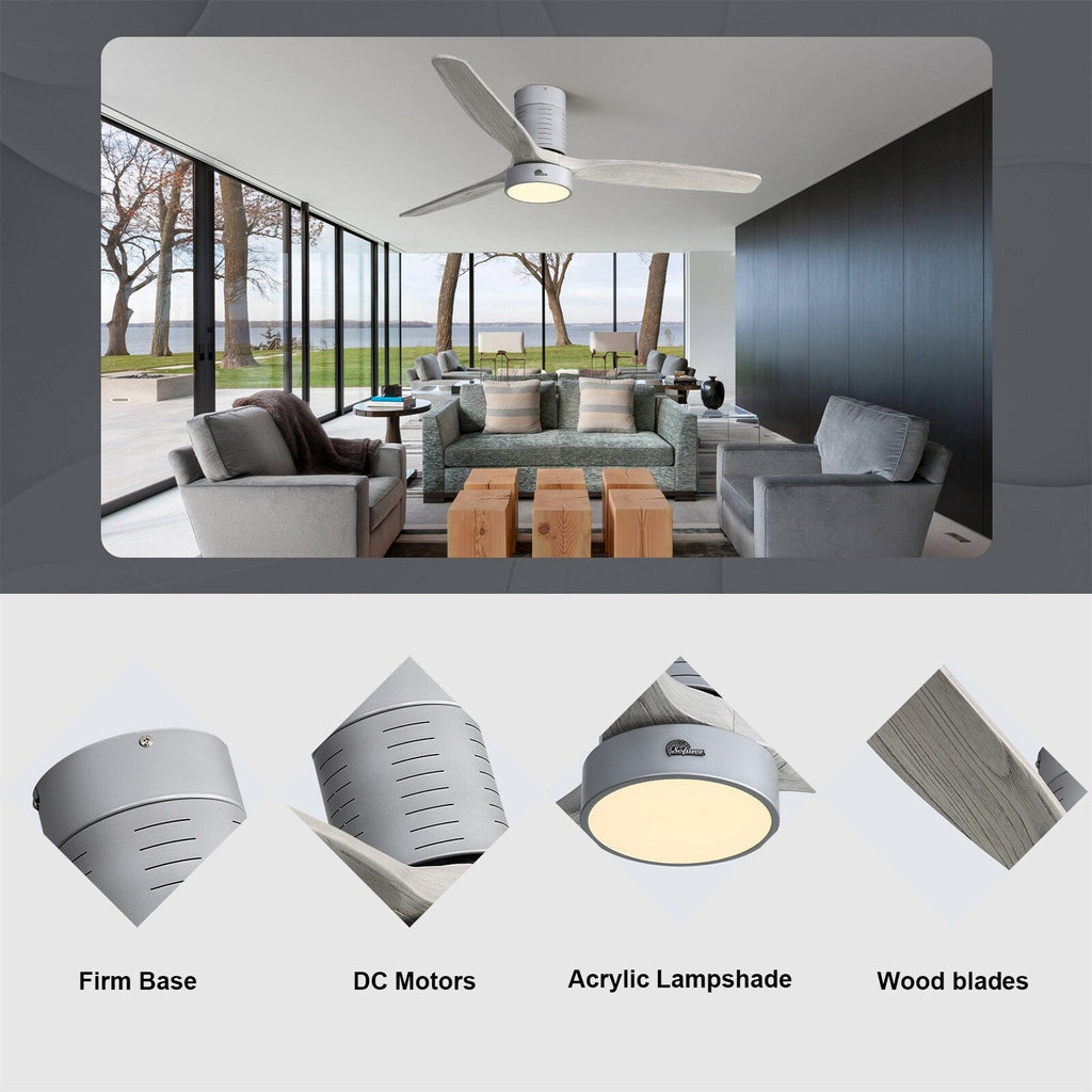 Ventilateur de plafond encastré de 52 pouces de style farmhouse avec éclairage et télécommande, moteur DC réversible.