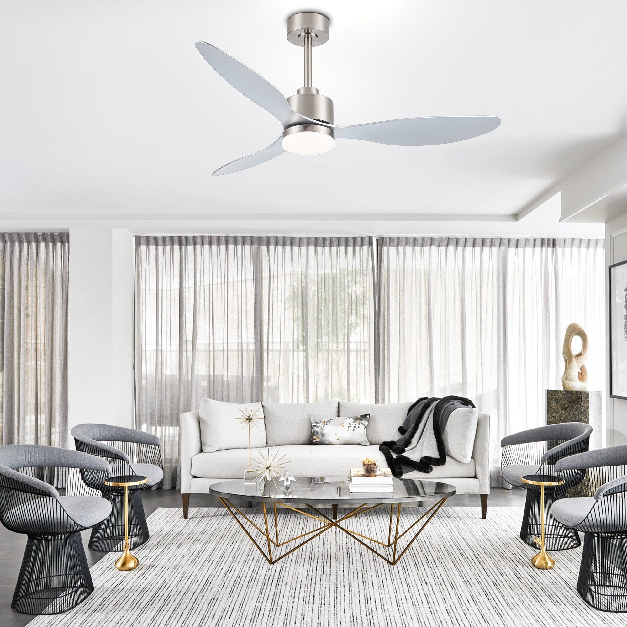 Ventilateur de plafond LED 52 pouces avec éclairage et télécommande (3 pales)