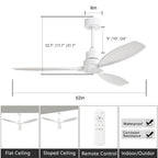 Ventilateur de plafond moderne de 52 pouces en bois massif/ABS avec télécommande (sans éclairage), 6 vitesses de ventilation, flux d'air réversible.