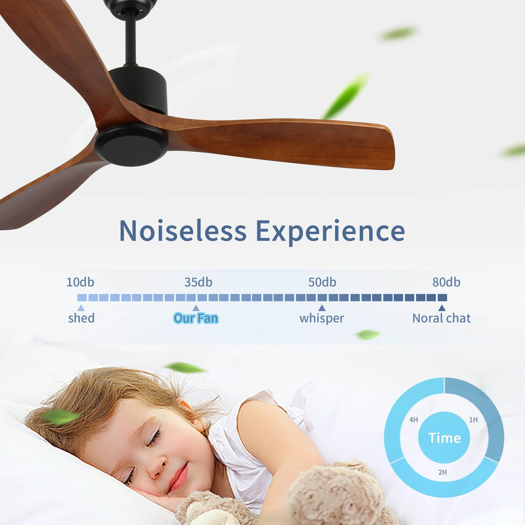 Ventilateur de plafond moderne de 52 pouces en bois massif/ABS avec télécommande (sans éclairage), 6 vitesses de ventilation, flux d'air réversible.