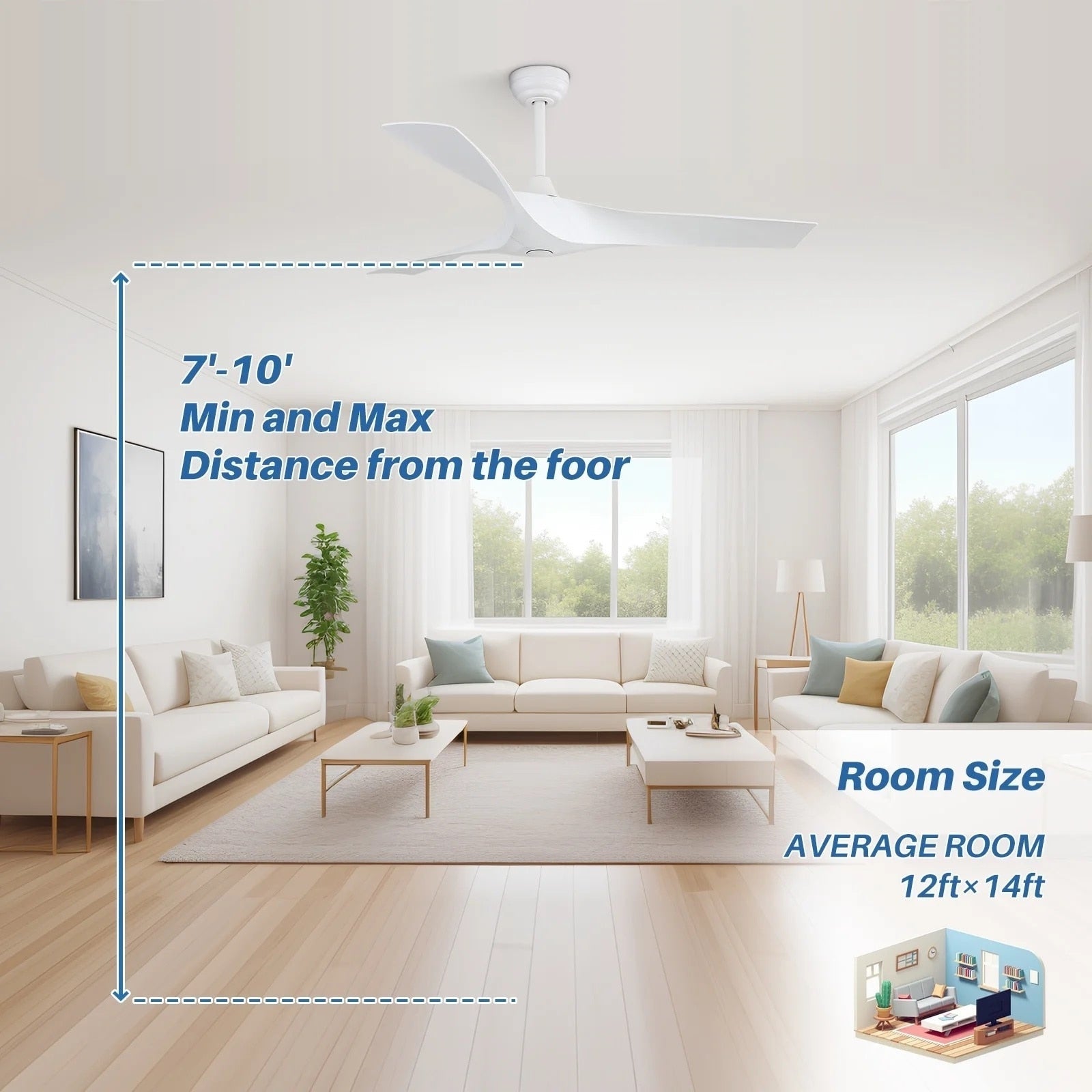 Ventilateur de plafond moderne de 52 pouces en bois massif/ABS avec télécommande (sans éclairage), 6 vitesses de ventilation, flux d'air réversible.