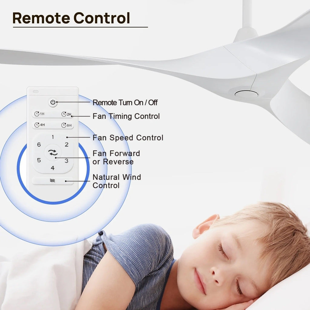 Ventilateur de plafond moderne de 52 pouces en bois massif/ABS avec télécommande (sans éclairage), 6 vitesses de ventilation, flux d'air réversible.