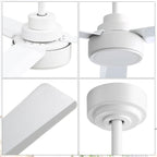 Ventilateur de plafond moderne de 52 pouces en bois massif/ABS avec télécommande (sans éclairage), 6 vitesses de ventilation, flux d'air réversible.