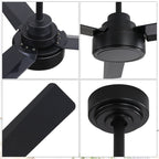 Ventilateur de plafond moderne de 52 pouces en bois massif/ABS avec télécommande (sans éclairage), 6 vitesses de ventilation, flux d'air réversible.