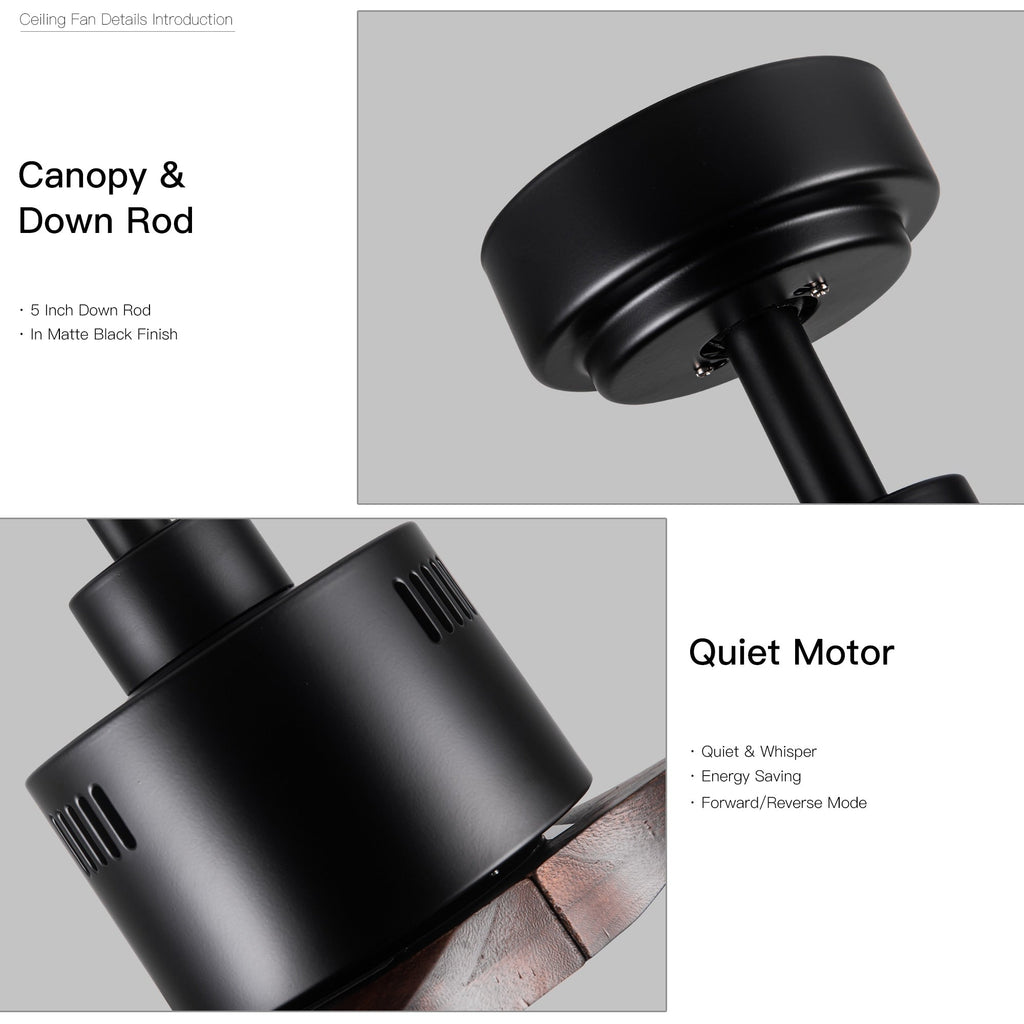 Ventilateur de plafond moderne de 52 pouces en bois massif/ABS avec télécommande (sans éclairage), 6 vitesses de ventilation, flux d'air réversible.