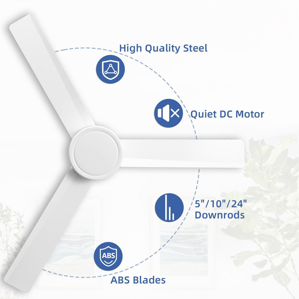 Ventilateur de plafond moderne de 52 pouces en bois massif/ABS avec télécommande (sans éclairage), 6 vitesses de ventilation, flux d'air réversible.