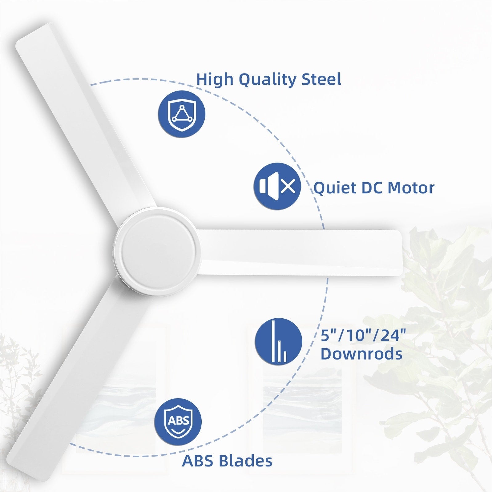 Ventilateur de plafond moderne de 52 pouces en bois massif/ABS avec télécommande (sans éclairage), 6 vitesses de ventilation, flux d'air réversible.