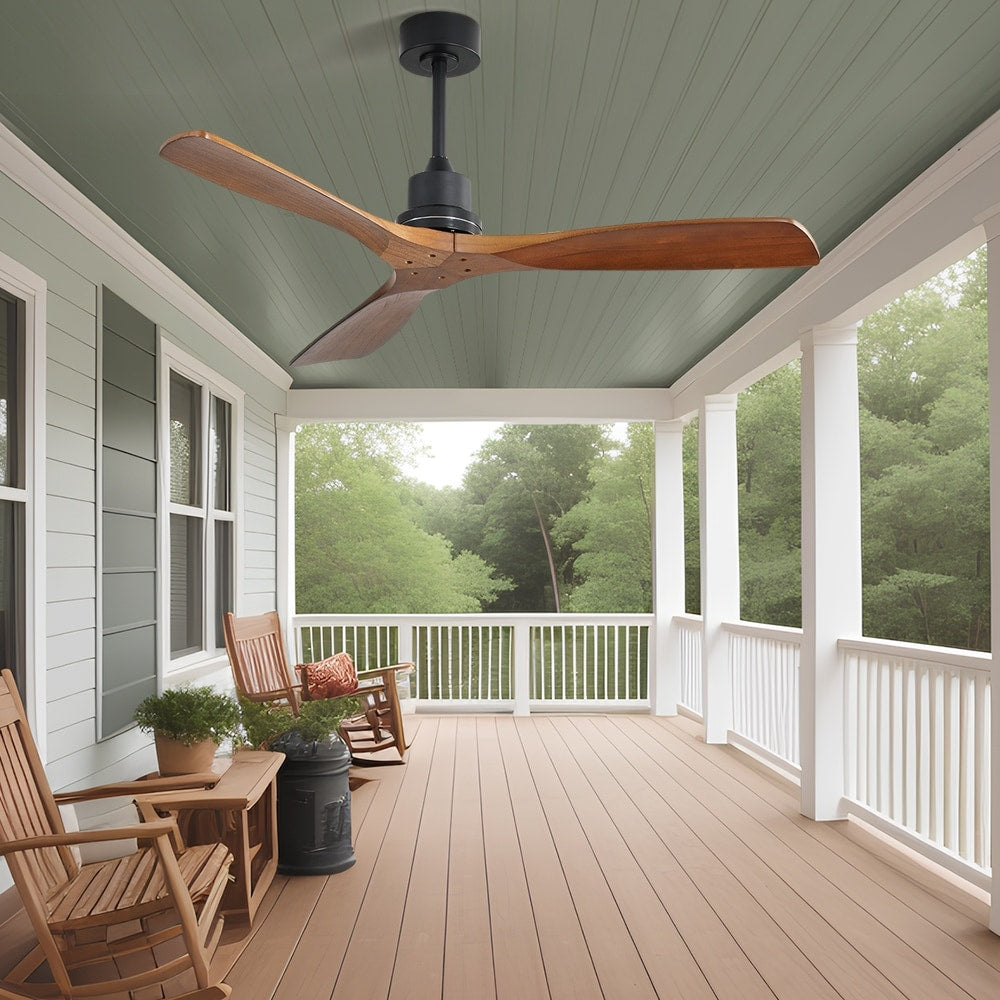 Ventilateur de plafond moderne de 52 pouces en bois massif/ABS avec télécommande (sans éclairage), 6 vitesses de ventilation, flux d'air réversible.