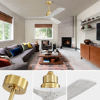 Ventilateur de plafond moderne de 52 pouces en bois massif/ABS avec télécommande (sans éclairage), 6 vitesses de ventilation, flux d'air réversible.