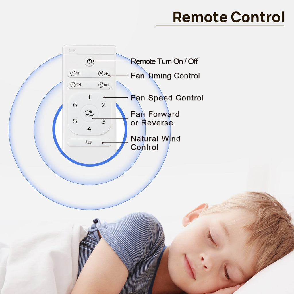 Ventilateur de plafond moderne de 52 pouces en bois massif/ABS avec télécommande (sans éclairage), 6 vitesses de ventilation, flux d'air réversible.