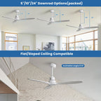 Ventilateur de plafond moderne de 52 pouces en bois massif/ABS avec télécommande (sans éclairage), 6 vitesses de ventilation, flux d'air réversible.