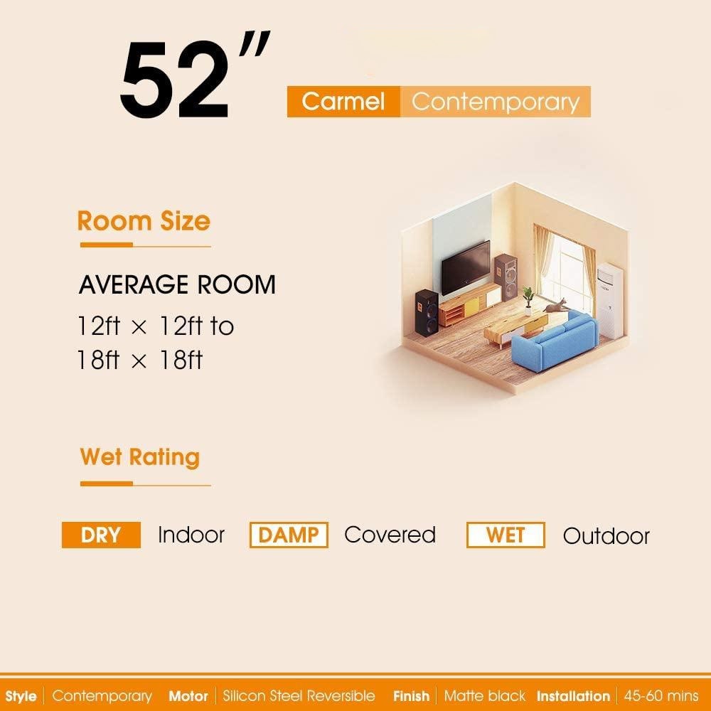 Ventilateur de plafond moderne de 52 pouces en bois massif/ABS avec télécommande (sans éclairage), 6 vitesses de ventilation, flux d'air réversible.