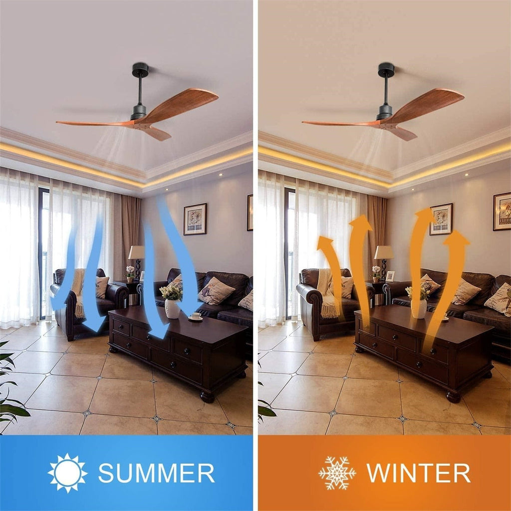 Ventilateur de plafond moderne de 52 pouces en bois massif/ABS avec télécommande (sans éclairage), 6 vitesses de ventilation, flux d'air réversible.