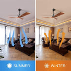 Ventilateur de plafond moderne de 52 pouces en bois massif/ABS avec télécommande (sans éclairage), 6 vitesses de ventilation, flux d'air réversible.