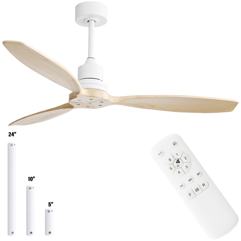 Ventilateur de plafond moderne de 52 pouces en bois massif/ABS avec télécommande (sans éclairage), 6 vitesses de ventilation, flux d'air réversible.