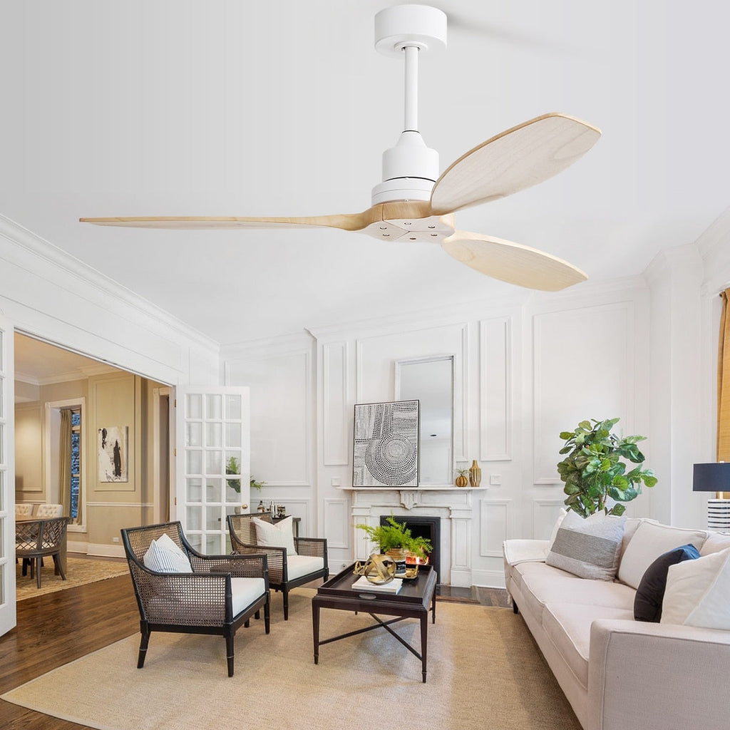 Ventilateur de plafond moderne de 52 pouces en bois massif/ABS avec télécommande (sans éclairage), 6 vitesses de ventilation, flux d'air réversible.