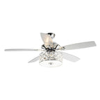 Luminaire suspendu moderne à 52 branches et 4 lumières, avec ventilateur de plafond à cristaux et télécommande.