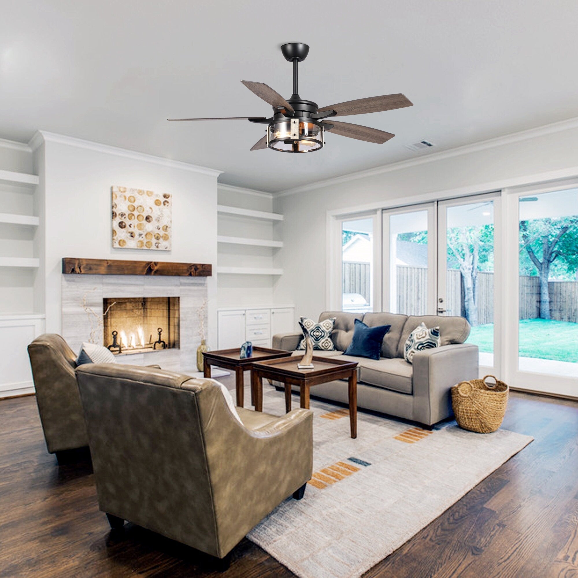 Ventilateur de plafond intérieur à 5 pales en bois noir rustique de 52 pouces avec télécommande