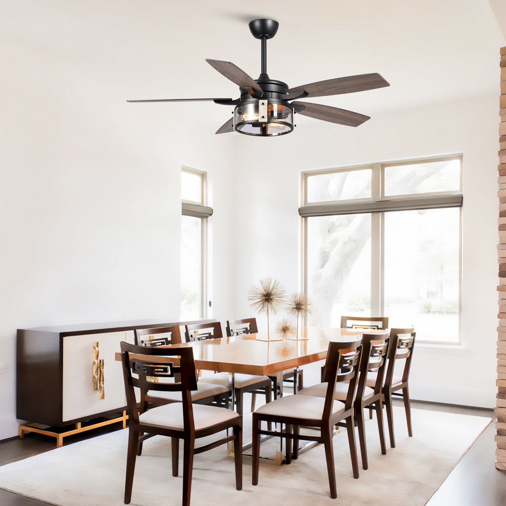 Ventilateur de plafond intérieur à 5 pales en bois noir rustique de 52 pouces avec télécommande