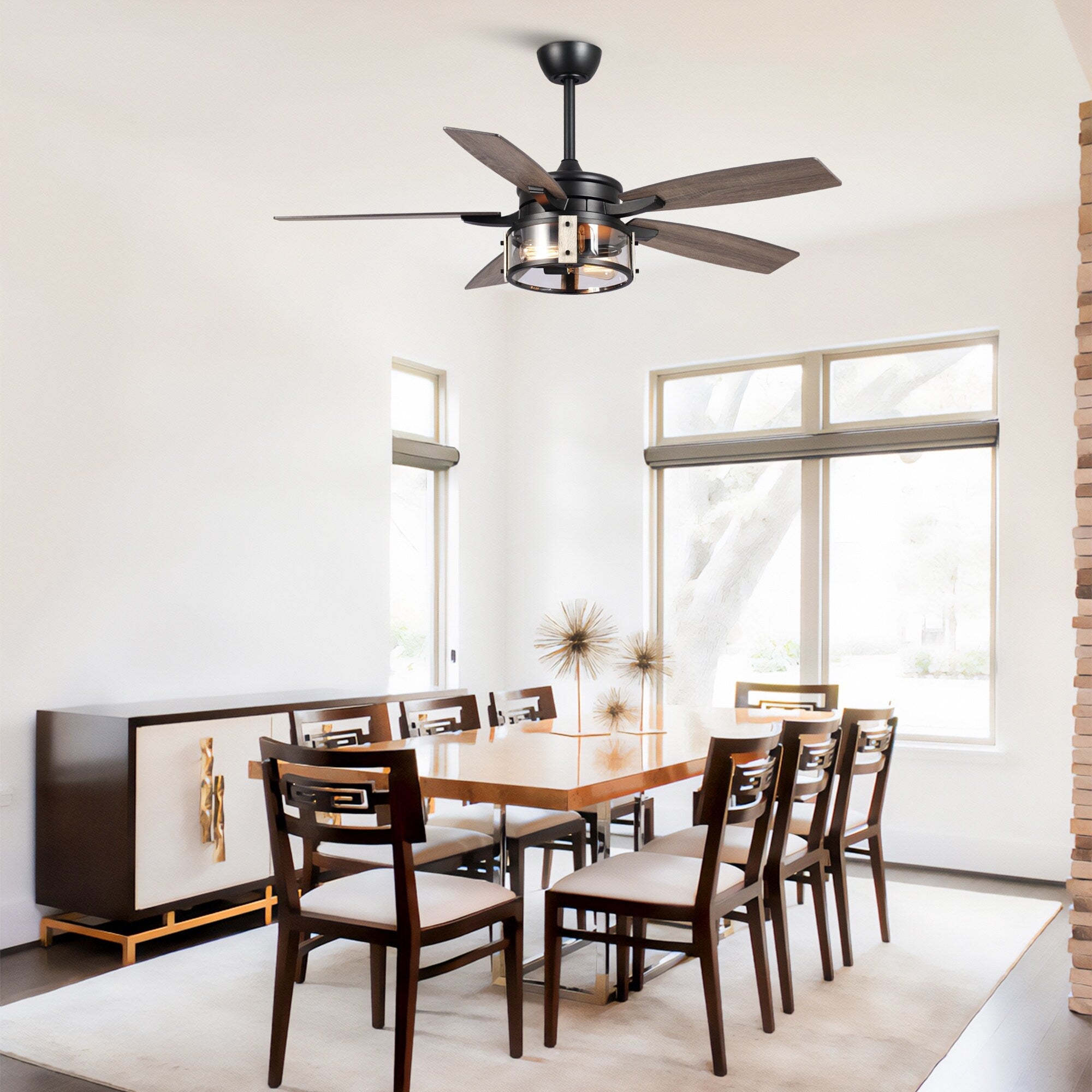 Ventilateur de plafond intérieur à 5 pales en bois noir rustique de 52 pouces avec télécommande