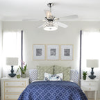 Luminaire suspendu moderne à 52 branches et 4 lumières, avec ventilateur de plafond à cristaux et télécommande.