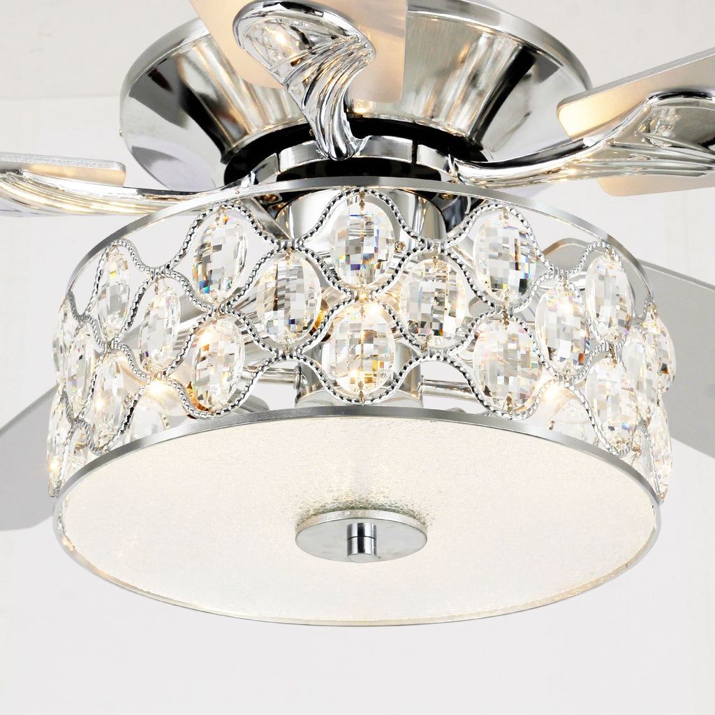 Luminaire suspendu moderne à 52 branches et 4 lumières, avec ventilateur de plafond à cristaux et télécommande.