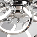 Ventilateur de plafond LED intérieur moderne à 52 pouces, chromé/noir, avec éclairage et télécommande, et fonction de gradation.