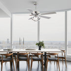 Ventilateur de plafond LED intérieur moderne à 52 pouces, chromé/noir, avec éclairage et télécommande, et fonction de gradation.