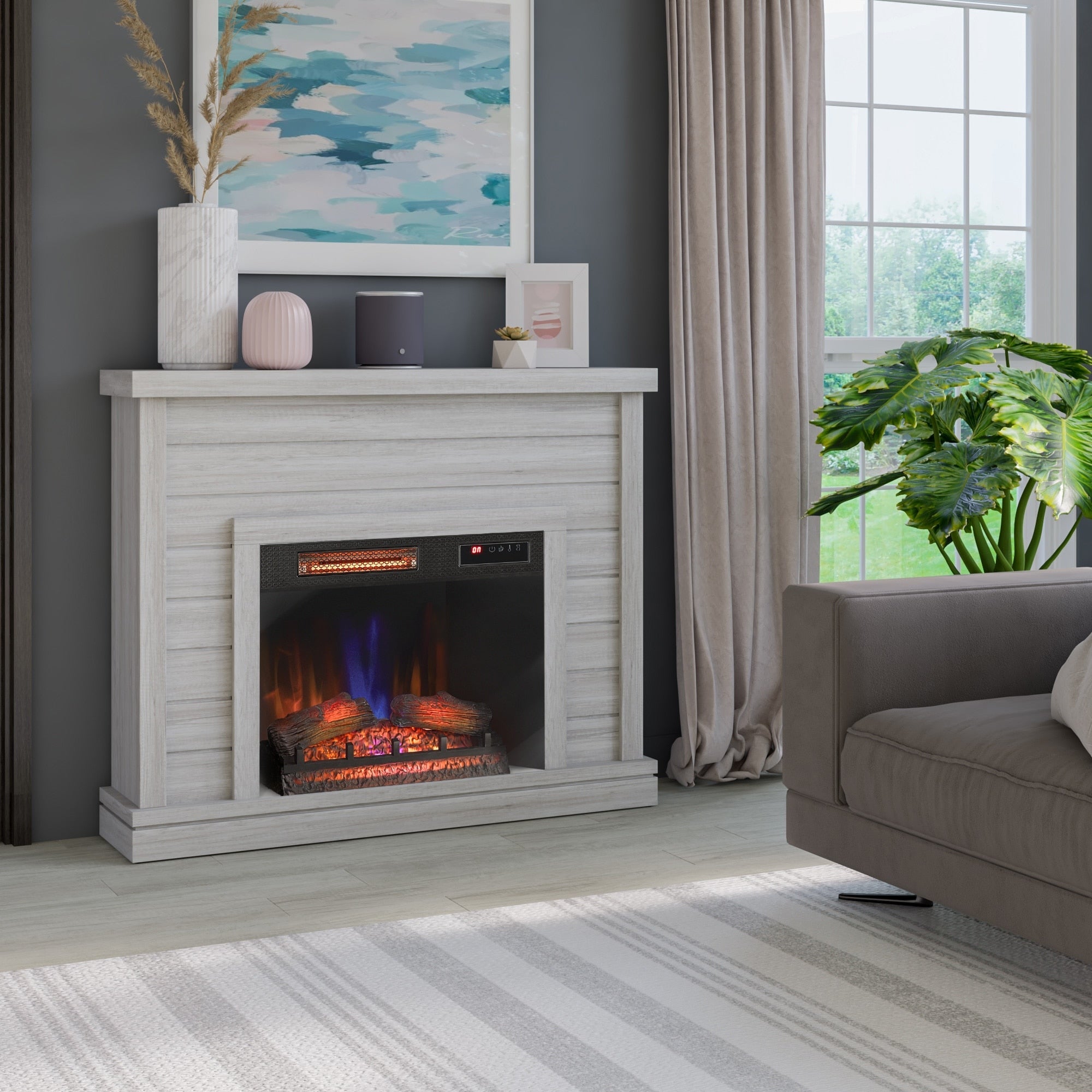 Mantel de cheminée à lambris de 52 pouces avec insert de foyer 3D