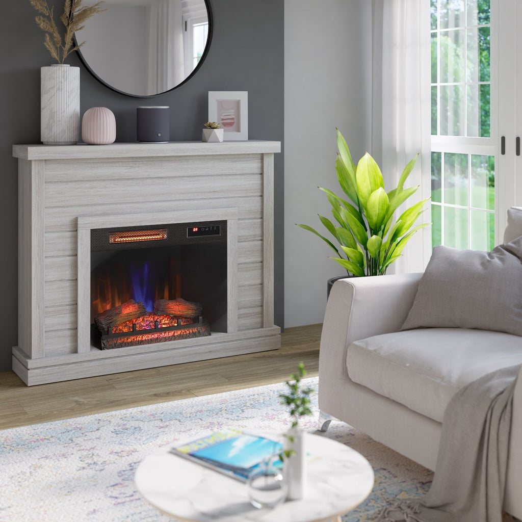 Mantel de cheminée à lambris de 52 pouces avec insert de foyer 3D