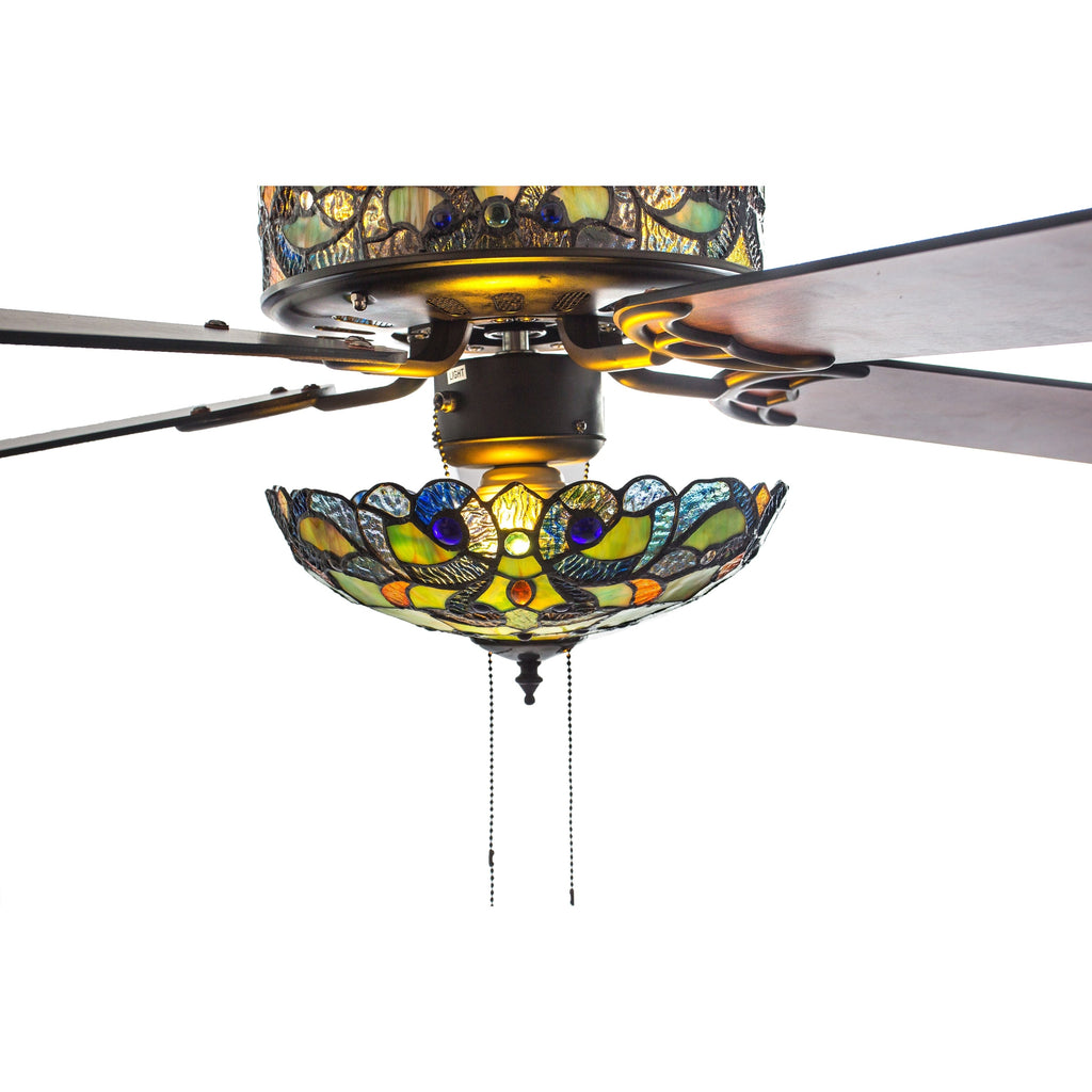 Ventilateur de plafond Copper Grove Guasipati Magna Carta de 52 pouces, style Tiffany - 52L x 52W x 16.5