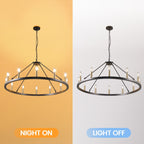 Luminaire à 24 lumières en forme de roue de chariot ronde de 54 pouces