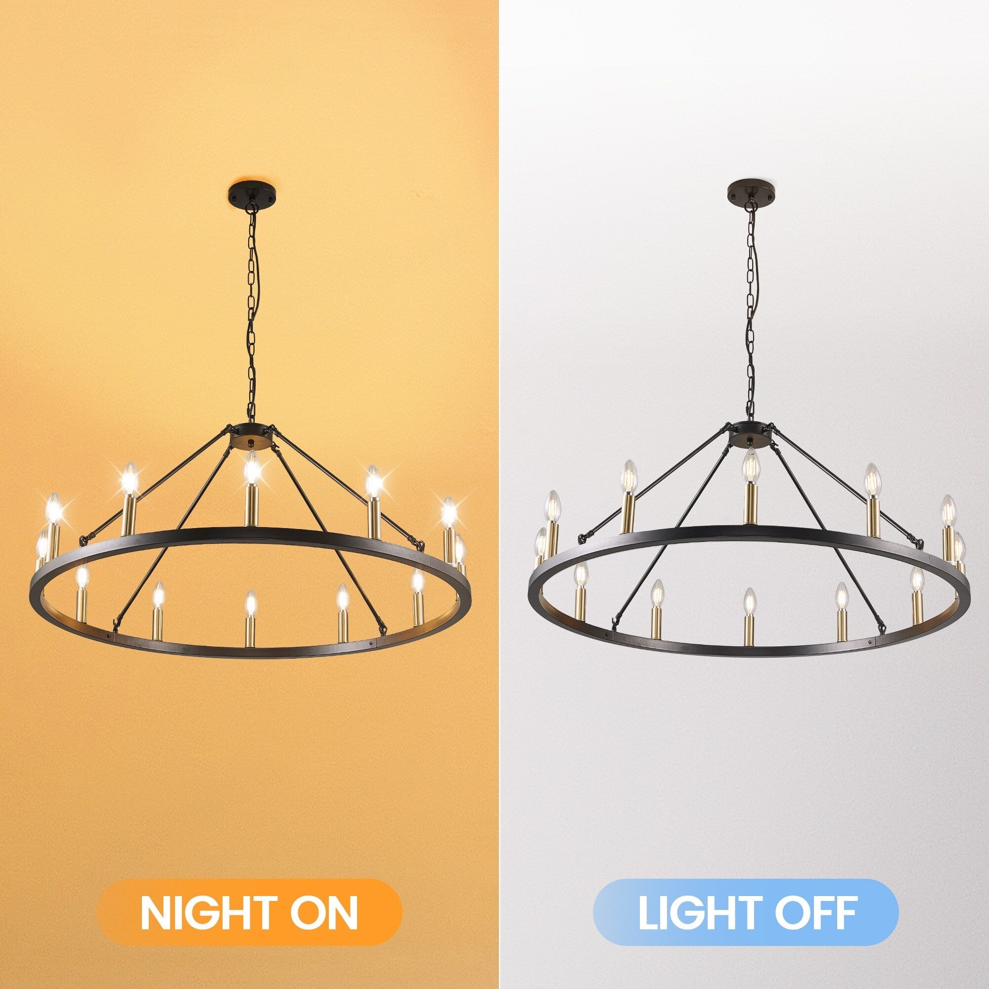 Luminaire à 24 lumières en forme de roue de chariot ronde de 54 pouces