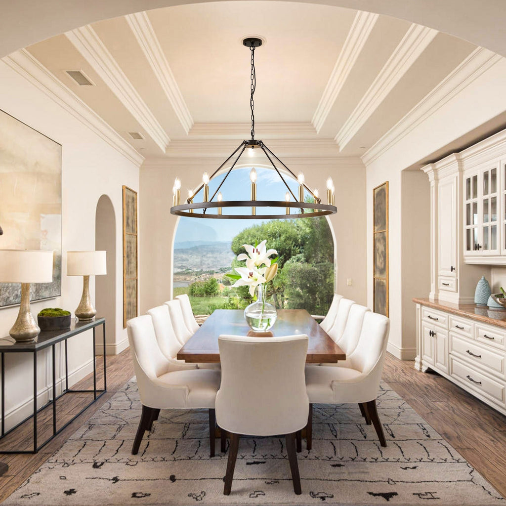 Luminaire à 24 lumières en forme de roue de chariot ronde de 54 pouces