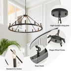 Luminaire à 24 lumières en forme de roue de chariot ronde de 54 pouces